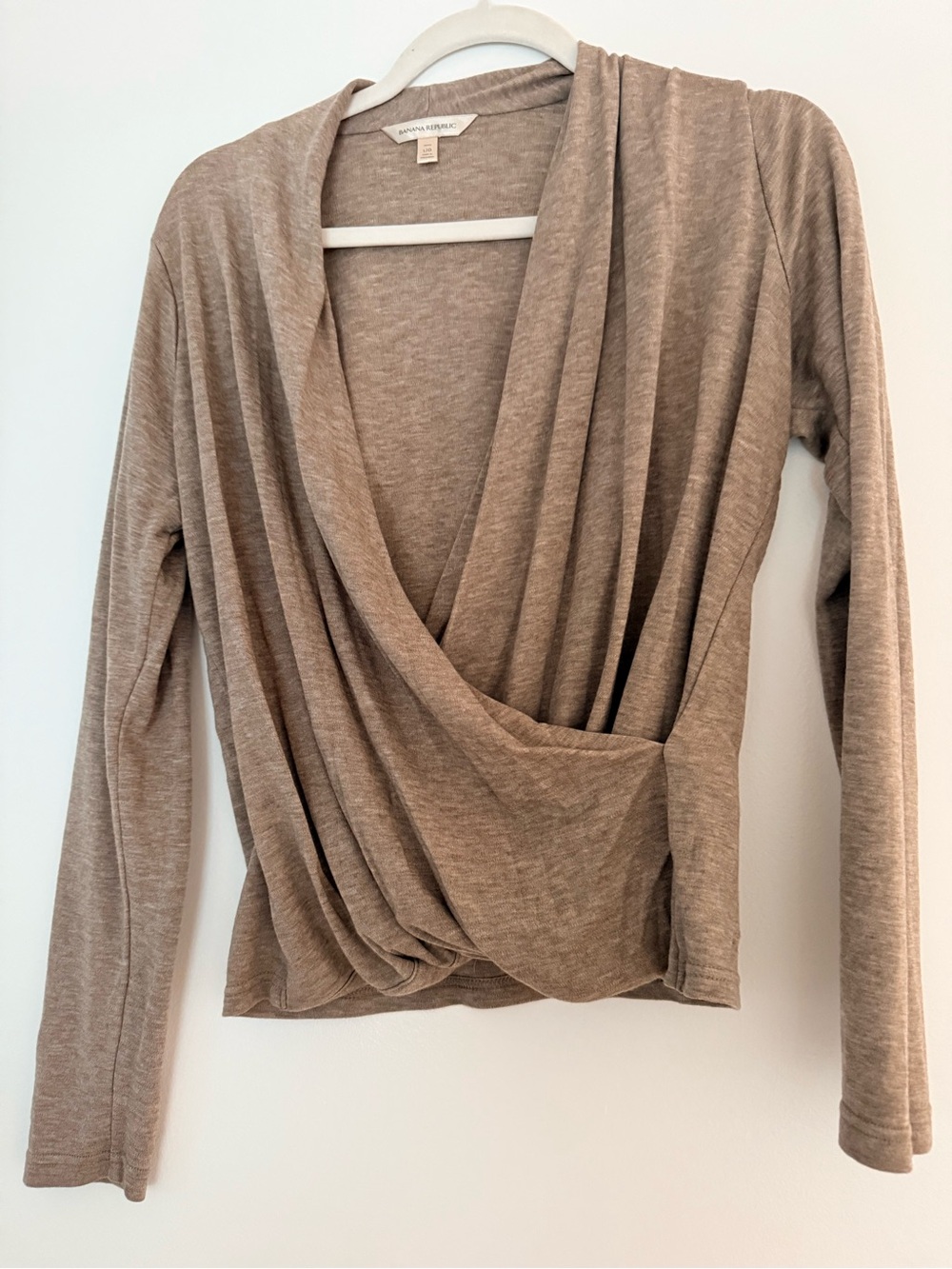 Banana Republic Draped Wrap Long-Sleeve Top in Taupe